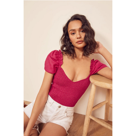 Reformation Tops - REFORMATION Juliet Smocked Linen Top